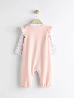 Next Pink Baby Dungarees and Longsleeve Bodysuit Set (0mths-2yrs)^ Rompers & Overalls