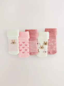 Next Pink Baby Roll Top Towelling Socks 5 Pack (0mths-2yrs)^ Socks & Tights|Socks & Tights