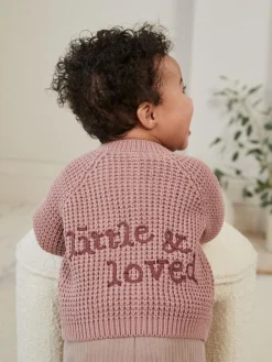 Next Pink Back Slogan Embroidered Baby Knitted Cardigan (0mths-2yrs)^ Baby Winter Clothing|Cosy Club