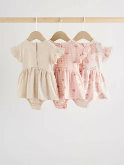 Next Pink Bear Embroidered Jersey Baby Rompers 3 Pack^ Sets & Coords|Rompers & Overalls