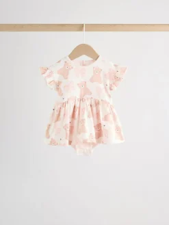 Next Pink Bear Embroidered Jersey Baby Rompers 3 Pack^ Sets & Coords|Rompers & Overalls