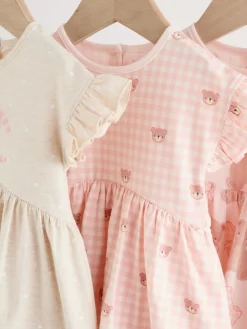 Next Pink Bear Embroidered Jersey Baby Rompers 3 Pack^ Sets & Coords|Rompers & Overalls