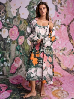 Next Pink Benjamin Macgregor Scene Print Satin Dressing Gown^Women Bathrobes