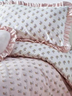 New Next Pink Block Floral Printed Polycotton Duvet Cover and Pillowcase Bedding