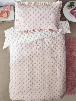 New Next Pink Block Floral Printed Polycotton Duvet Cover and Pillowcase Bedding