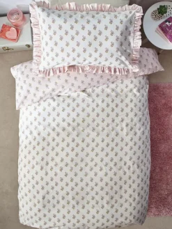 New Next Pink Block Floral Printed Polycotton Duvet Cover and Pillowcase Bedding