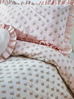 New Next Pink Block Floral Printed Polycotton Duvet Cover and Pillowcase Bedding