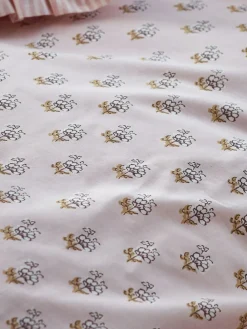 New Next Pink Block Floral Printed Polycotton Duvet Cover and Pillowcase Bedding