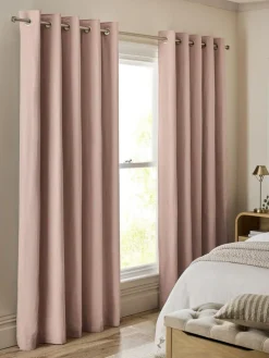 New Next Pink Blush Blackout/Thermal Cotton Eyelet Curtains