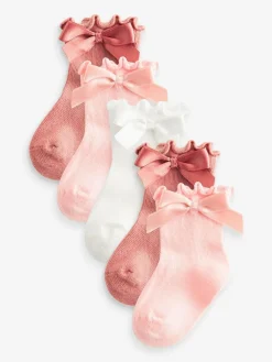 Outlet Next Bow Baby Socks 5 Pack (0mths-2yrs) Pink