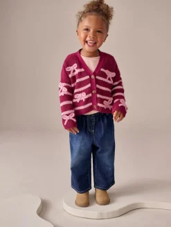 Outlet Next Pink Bow Stripe V-Neck Cardigan (3mths-7yrs)