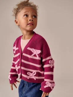 Outlet Next Pink Bow Stripe V-Neck Cardigan (3mths-7yrs)