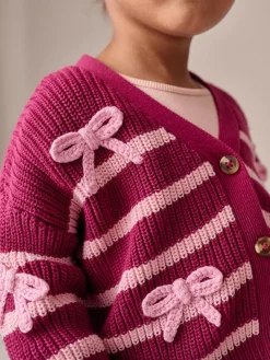 Outlet Next Pink Bow Stripe V-Neck Cardigan (3mths-7yrs)