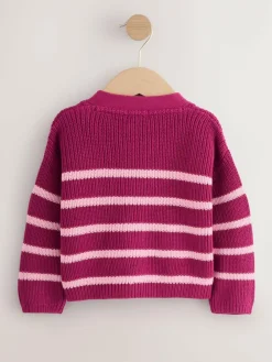 Outlet Next Pink Bow Stripe V-Neck Cardigan (3mths-7yrs)