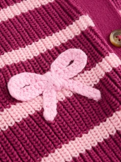 Outlet Next Pink Bow Stripe V-Neck Cardigan (3mths-7yrs)