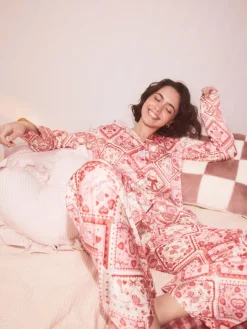 Next Pink Bows Satin Button Through Pyjamas^Women Nightwear|Pyjamas