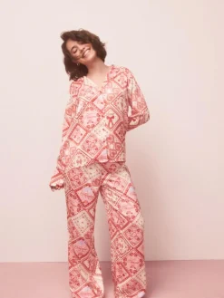 Next Pink Bows Satin Button Through Pyjamas^Women Nightwear|Pyjamas