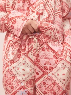 Next Pink Bows Satin Button Through Pyjamas^Women Nightwear|Pyjamas