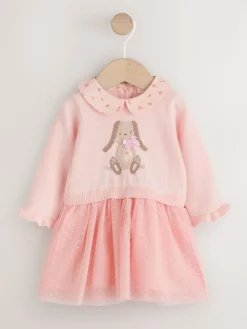 Discount Next Pink Bunny Baby Knitted Twofer Dress (0mths-2yrs)