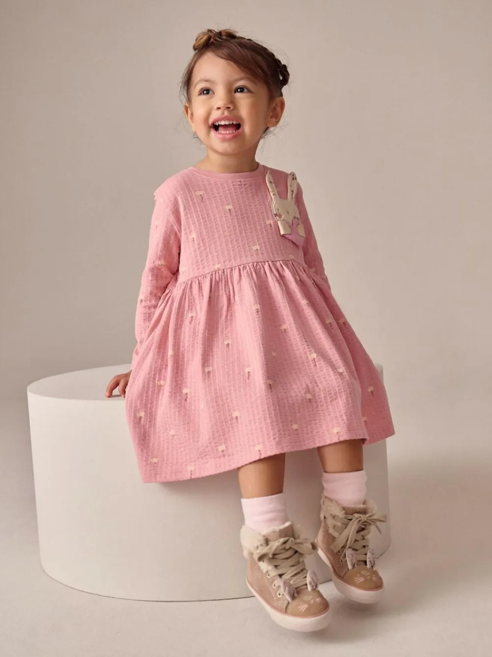 Next Pink Bunny Long Sleeve Embellished Dress (3mths-7yrs)