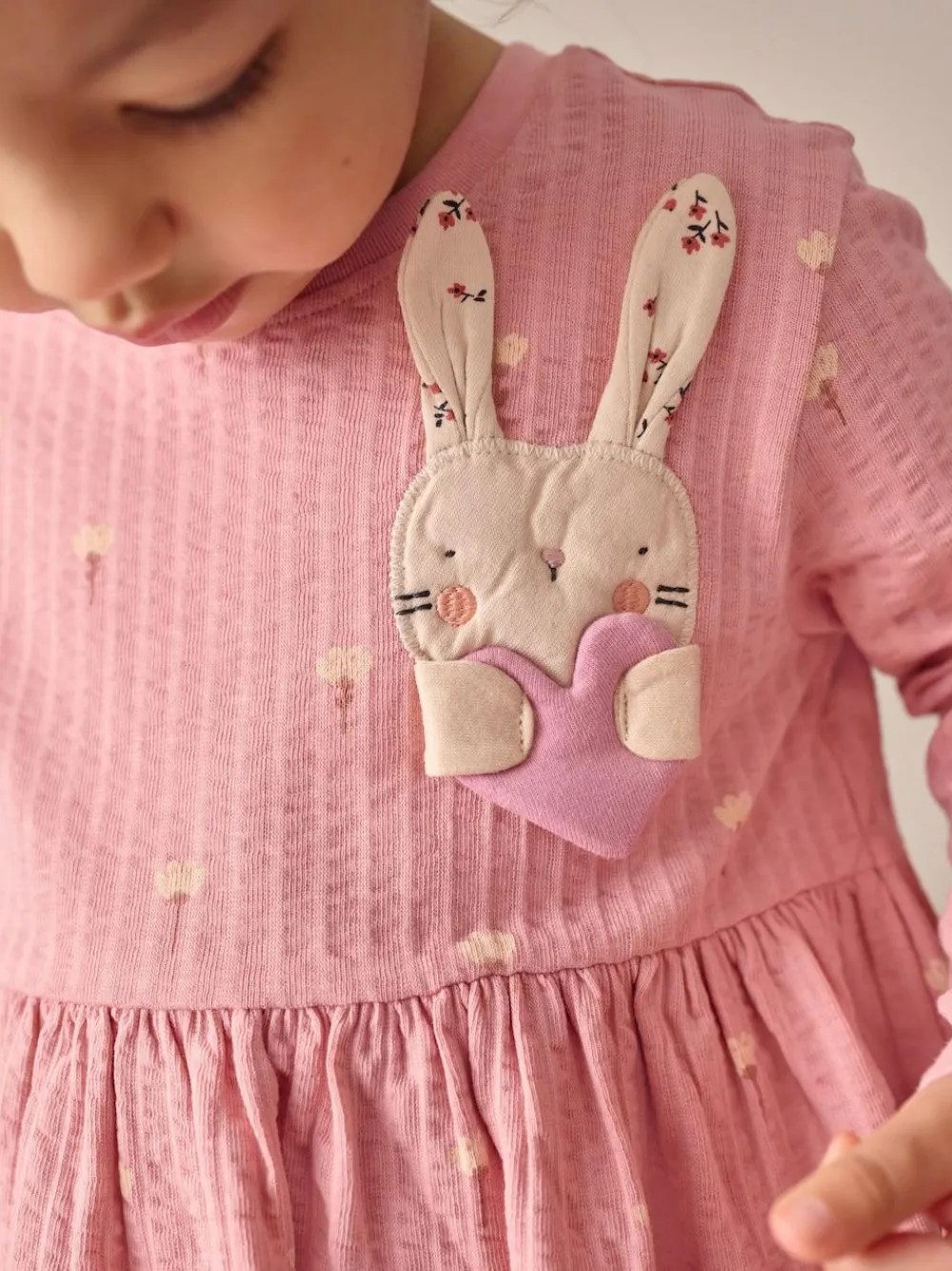 Next Pink Bunny Long Sleeve Embellished Dress (3mths-7yrs)