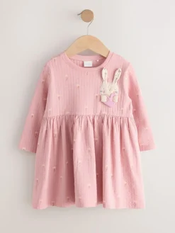 Next Pink Bunny Long Sleeve Embellished Dress (3mths-7yrs)