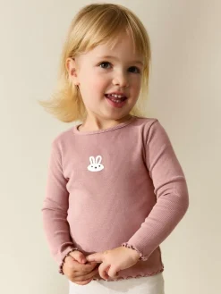 Next Long sleeve Embroidered Ribbed Top (3mths-7yrs)^ Tops|Tops