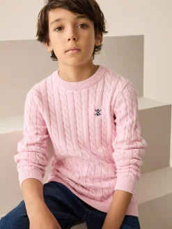 Next Pink Cable Knit Crew Neck Jumper (3-16yrs)^BOY Knitwear & Sweaters|Knitwear