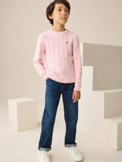 Next Pink Cable Knit Crew Neck Jumper (3-16yrs)^BOY Knitwear & Sweaters|Knitwear
