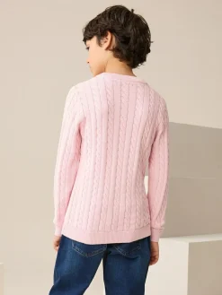 Next Pink Cable Knit Crew Neck Jumper (3-16yrs)^BOY Knitwear & Sweaters|Knitwear