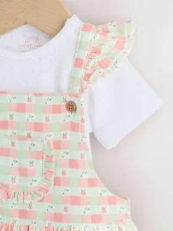 Next Pink Check Baby Dungarees and Bodysuits Set 2 Piece (0mths-2yrs)^ Rompers & Overalls
