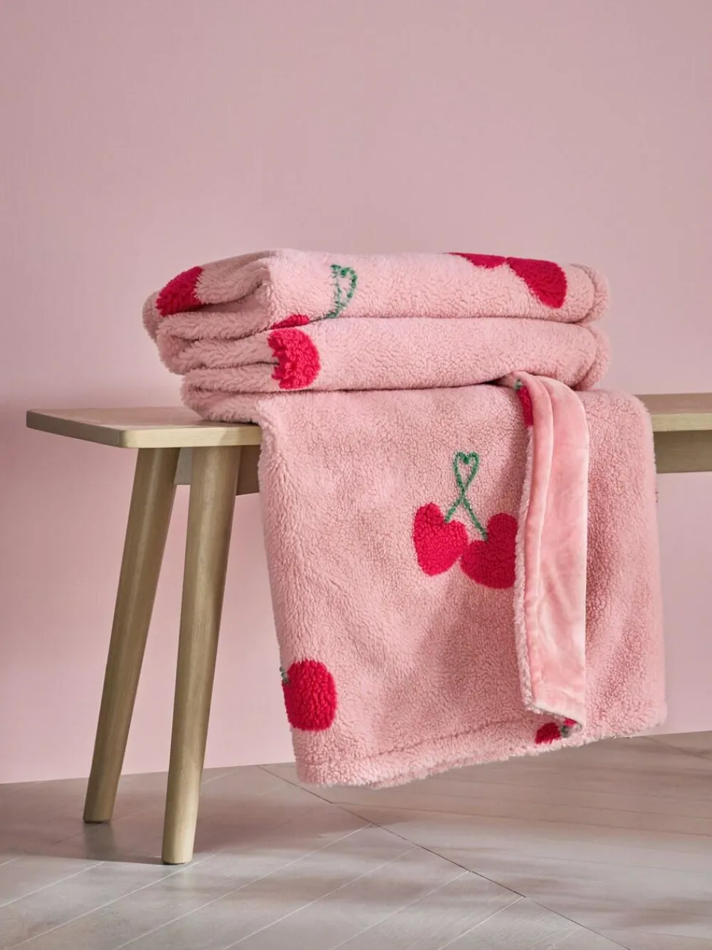 New Next Pink Cherries Borg Fleece Throw