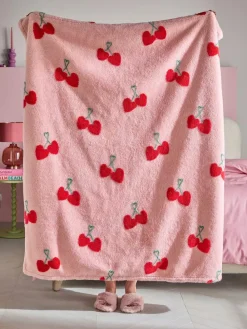 New Next Pink Cherries Borg Fleece Throw