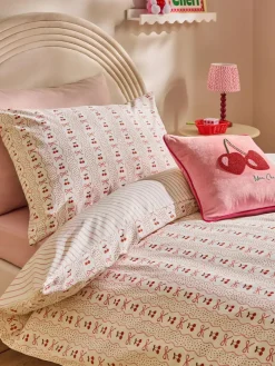 Next Pink Cherry Bow Duvet Cover and Pillowcase Set