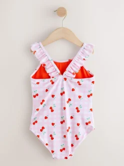 Hot Next Frill Swimsuit (3-16yrs) Pink Cherry Gingham