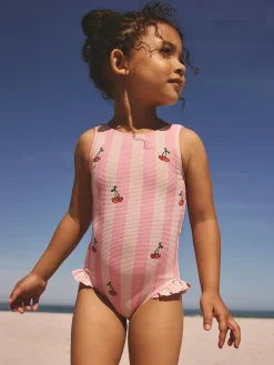 Best Next Frill Leg Swimsuit (3mths-7yrs) Pink Cherry Stripe