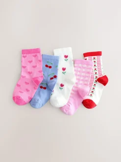 Hot Next Pink Cotton Rich Cherry Ankle Socks 5 Pack
