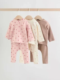 Next Pink/ Cream/ Brown Print Long Sleeve Top And Leggings Set 6 Piece (0mths-3yrs)^ Newborn Clothing|Baby Girls
