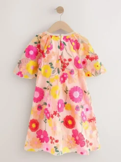 Outlet Next Pink 3D Embroidered Flower Occasion Dress (3-16yrs)