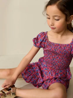 Sale Next Pink Ditsy Shirred Playsuit (3-16yrs)