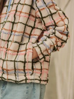 Best Next Pink/ Ecru Check Soft Touch Cosy Teddy Borg Quarter Zip Fleece