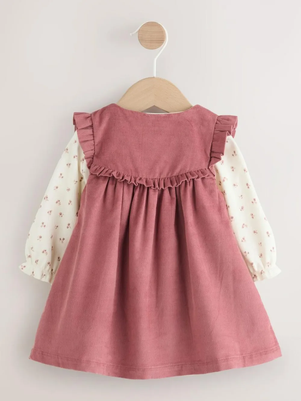 Next Pink Embroidered Baby Cord Pinafore Long Sleeve Bodysuit & Tights Set (0mths-2yrs)^ Dresses|Dresses