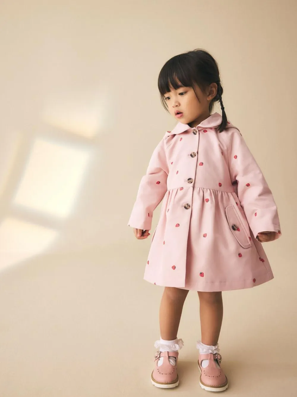Outlet Next Shower Resistant Button Front Coat (3mths-7yrs) Pink Embroidery