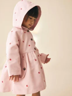 Outlet Next Shower Resistant Button Front Coat (3mths-7yrs) Pink Embroidery