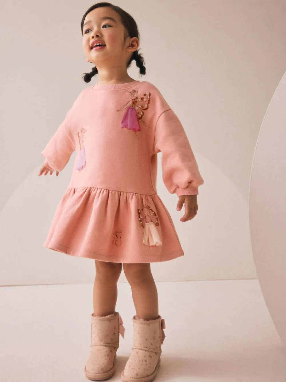 Next Pink Fairy Dropped Waist Sweat Dress (3mths-7yrs)^ Dresses|Occasionwear