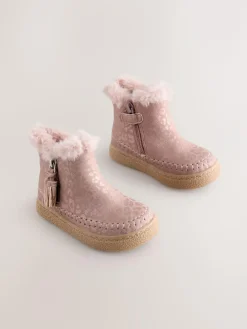 Best Next Faux Fur Lined Zip Ankle Boots Pink