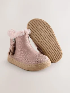 Best Next Faux Fur Lined Zip Ankle Boots Pink