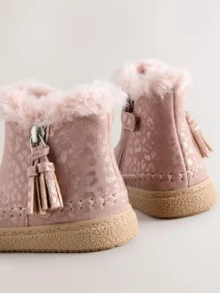 Best Next Faux Fur Lined Zip Ankle Boots Pink