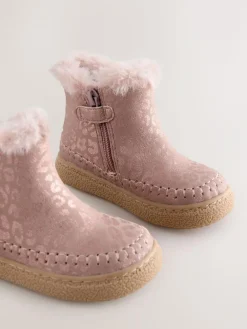 Best Next Faux Fur Lined Zip Ankle Boots Pink