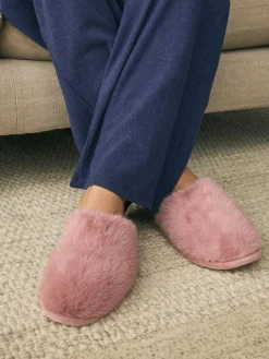 Clearance Next Faux Fur Mule Slippers Pink